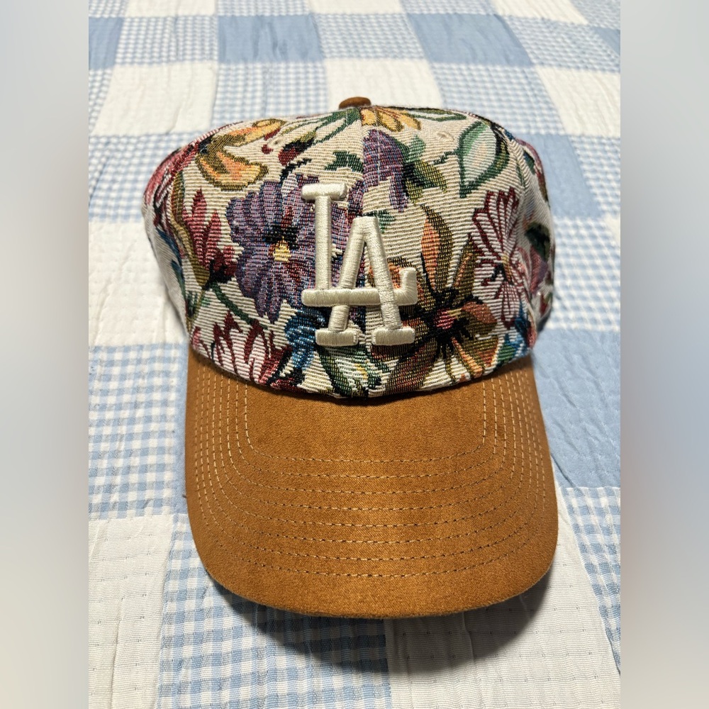 ‘47 Los Angeles Dodgers Baseball Hat Needlepoint Brocade Floral Vintage Retro